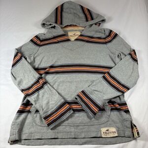 Y2K Hollister Pullover V-Neck Gray Striped Sweatshirt Hoodie Men's Size M Surfer